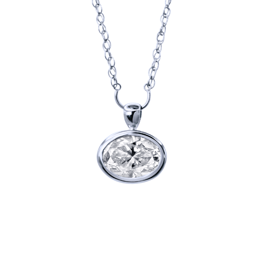Diamond 14k white gold necklace on a white background