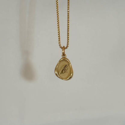Solid 14k gold charm necklace with custom initial dangling on a chain