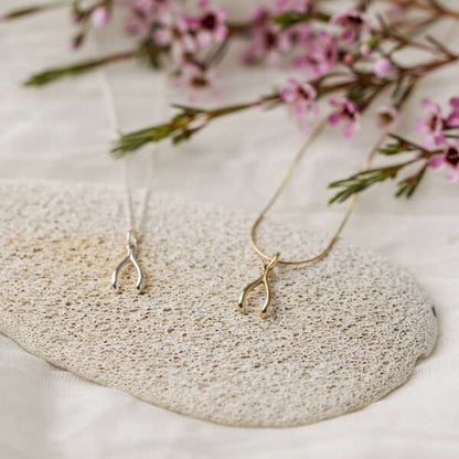 Wishbone Necklace Charm 14k Gold