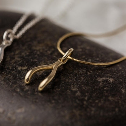 Wishbone Necklace Charm 14k Gold