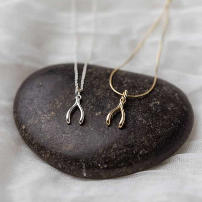 Wishbone Necklace Charm 14k Gold