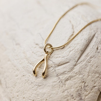 Wishbone Necklace Charm 14k Gold